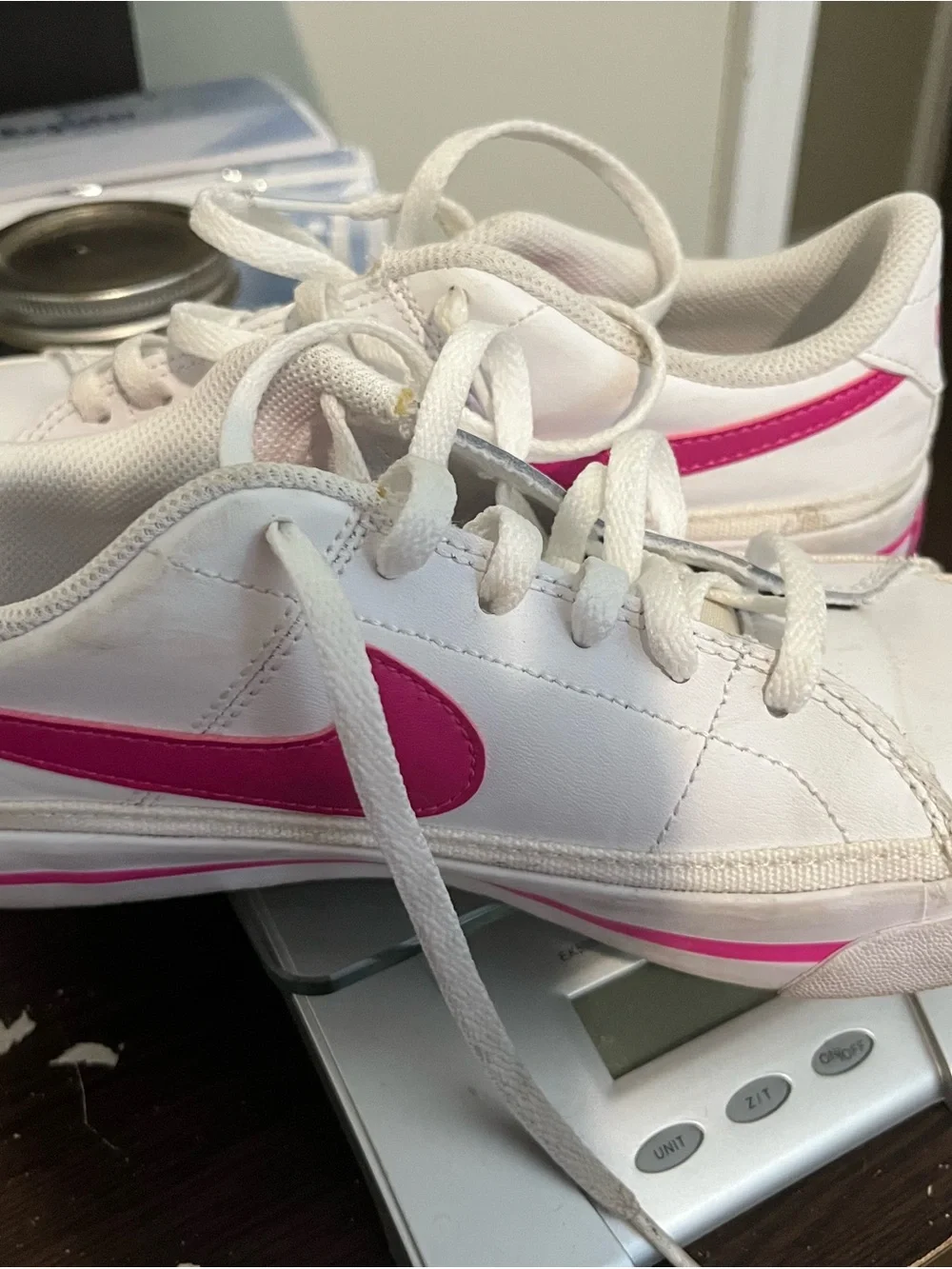 Nike Kids White Sneakers with Hot Pink Swoosh